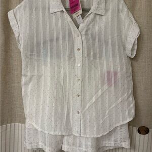 White Striped Women's Pajama Set